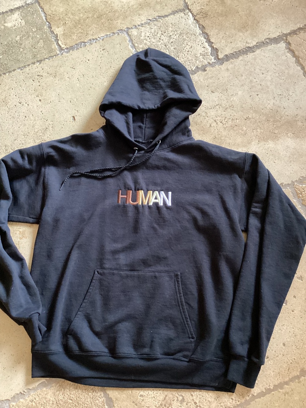 Wear the Peace Black Embroidered HUMAN Hoodie Celebrate Diversity Unisex M